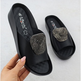 S.Barski Cuñas de cuero para mujeres con chaquetas con circones de circones S. Barski KV51-028 negro 1