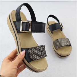 Sandalias de cuero para mujeres en Wedge Velcro Rieker V0951 negro 1