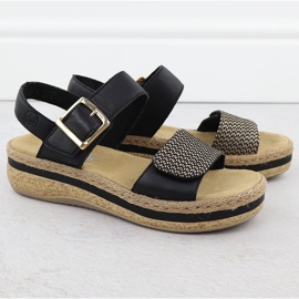Sandalias de cuero para mujeres en Wedge Velcro Rieker V0951 negro 2