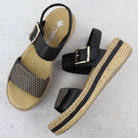 Sandalias de cuero para mujeres en Wedge Velcro Rieker V0951 negro 3