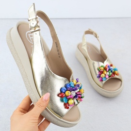 Sandalias de cuero para mujeres con cuentas metálicas Golden Filippo DS6983 dorado 1