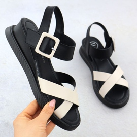 Sandalias de cuero para mujeres en cuñas Black and Beige Filippo DS6874 negro 1