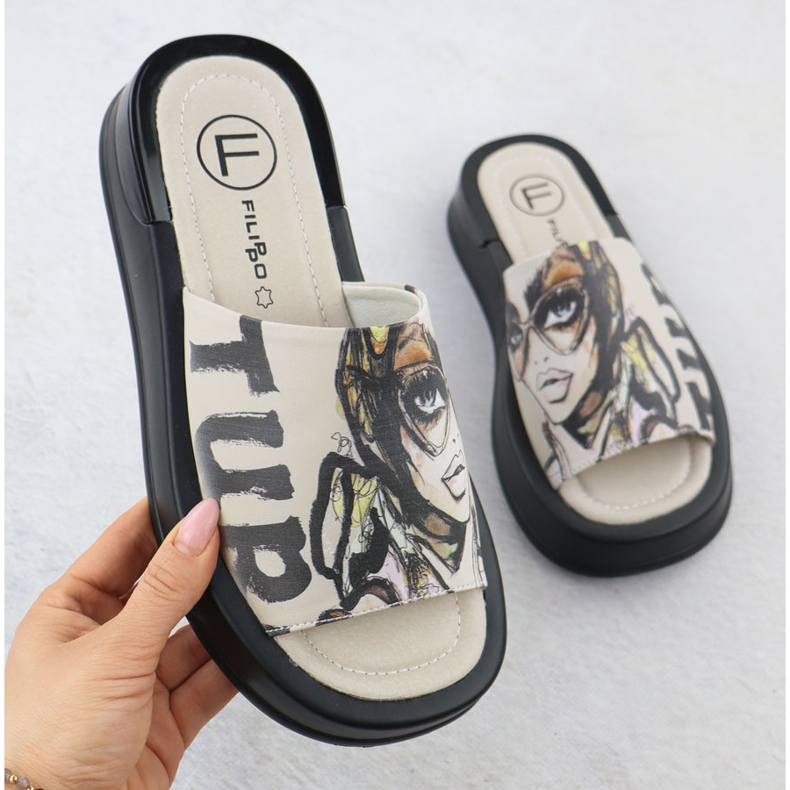 Zapatillas de cuero para mujeres con beige estampado Filippo DK6158 1 Zapatillas de cuero para mujeres con beige estampado Filippo DK6158 1