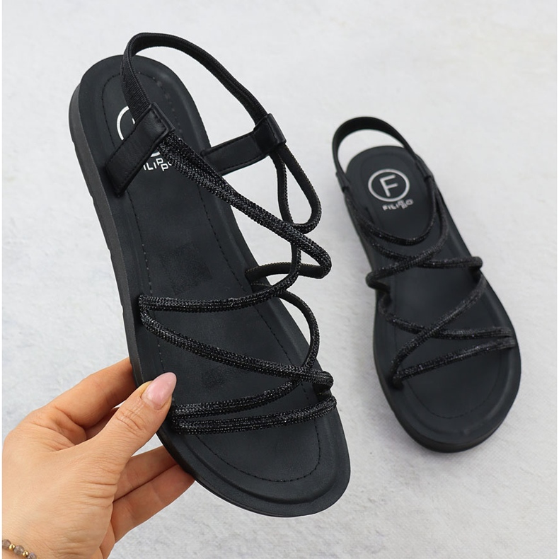 Sandalias de mujeres con romanos con circones cúbicos Filippo negro DS6884 1
