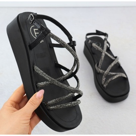 Sandalias de mujeres Roman Wedge con circonitos negros Filippo DS6898 1