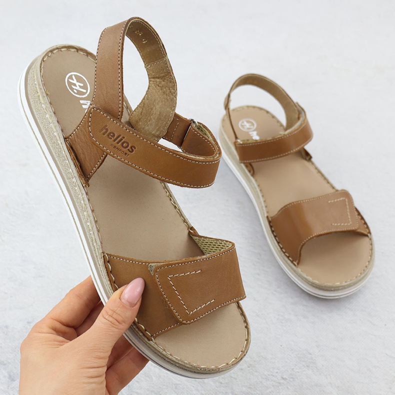 Sandalias de cuero para mujeres para velcro marrón Helios 155 1