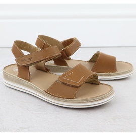 Sandalias de cuero para mujeres para velcro marrón Helios 155 2