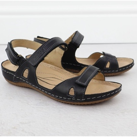 Las cómodas sandalias de cuero para mujeres para velcro Black Helios 205-011 negro 2