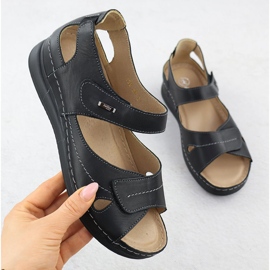 Cómodas sandalias de velcro de cuero Womenys Black Helios 139 negro 1