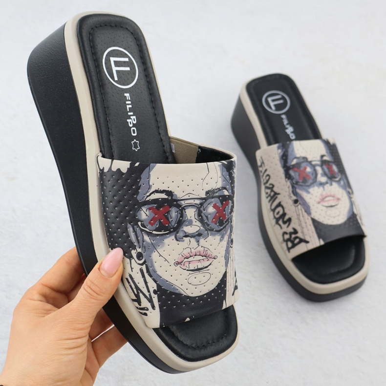 Zapatillas de cuero para mujeres con beige estampado Filippo DK6158 1