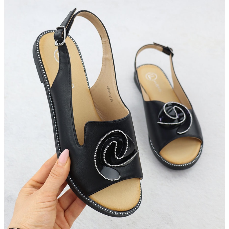 Sandalias de mujeres planas con flores negros Filippo DS6915 1