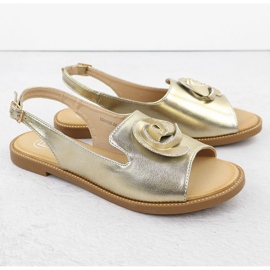 Sandalias de mujeres planas con oro de flores Filippo DS6915 dorado 2