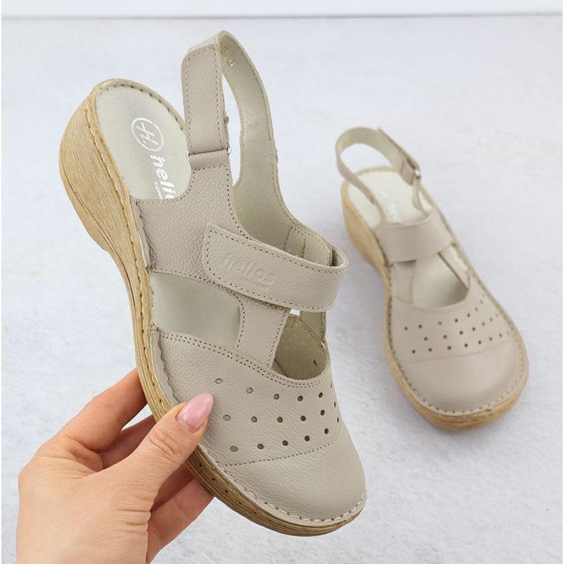 Cuero cómodo sandalias para mujeres llenas de Ekri Helios 150.10 beige 1