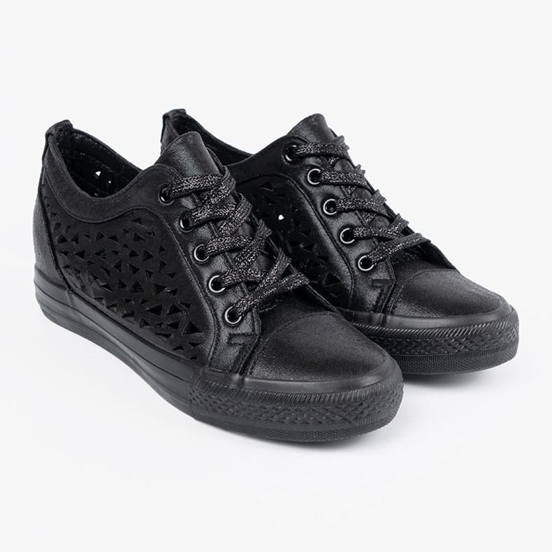 Shelvt Zapatillas de deporte de cuñas para mujeres abiertas negro 2