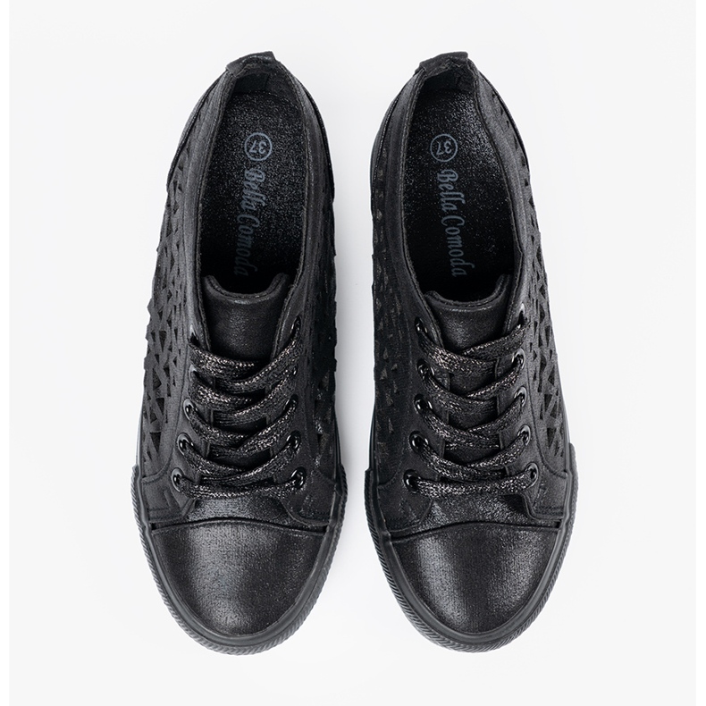 Shelvt Zapatillas de deporte de cuñas para mujeres abiertas negro 1