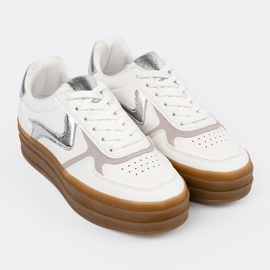 Shelvt Zapatillas blancas para mujeres con insertos de plata blanco 3