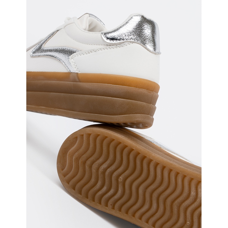 Shelvt Zapatillas blancas para mujeres con insertos de plata blanco 2