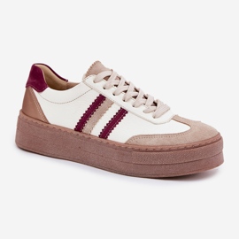 Zapatillas de deporte de cuero para mujeres en la plataforma de bordes beige Zazoo N1234 14