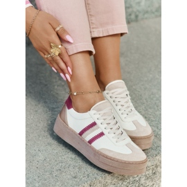 Zapatillas de deporte de cuero para mujeres en la plataforma de bordes beige Zazoo N1234 6
