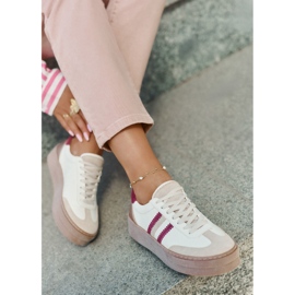 Zapatillas de deporte de cuero para mujeres en la plataforma de bordes beige Zazoo N1234 7