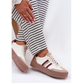 Zapatillas de deporte de cuero para mujeres en la plataforma de bordes beige Zazoo N1234 5