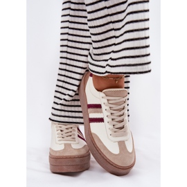 Zapatillas de deporte de cuero para mujeres en la plataforma de bordes beige Zazoo N1234 3