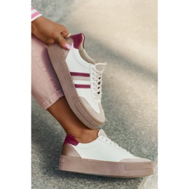 Zapatillas de deporte de cuero para mujeres en la plataforma de bordes beige Zazoo N1234 11
