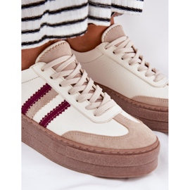 Zapatillas de deporte de cuero para mujeres en la plataforma de bordes beige Zazoo N1234 13