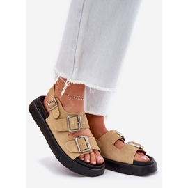 Sandalias de gamuza femenina con Big Star RR274665 Beige Heblas 1