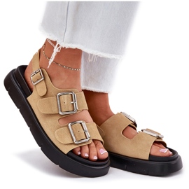 Sandalias de gamuza femenina con Big Star RR274665 Beige Heblas 9