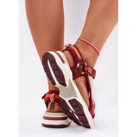 Sandalias de velcro de mujer D.Franklin DFSH406003 Borgoña rojo 5