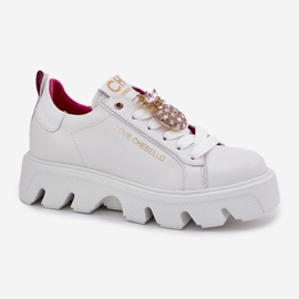 CheBello Zapatillas de deporte de cuero con un broche decorativo Porabello 4651 White blanco 11