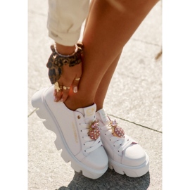 CheBello Zapatillas de deporte de cuero con un broche decorativo Porabello 4651 White blanco 3
