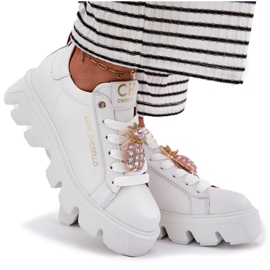 CheBello Zapatillas de deporte de cuero con un broche decorativo Porabello 4651 White blanco 12