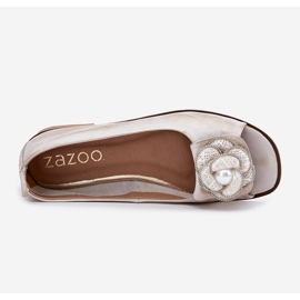 Ballerinas de cuero con dedos desnudos y una flor Zazoo 1870 Zloty limpia dorado 2