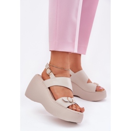 S.Barski Sandalias de cuero para mujeres en Wedge y Platform S. Barski LR51-540 Beige 2