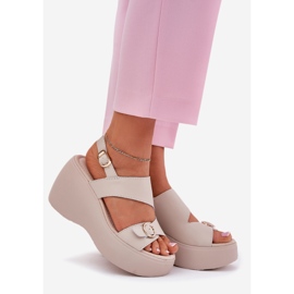S.Barski Sandalias de cuero para mujeres en Wedge y Platform S. Barski LR51-540 Beige 1