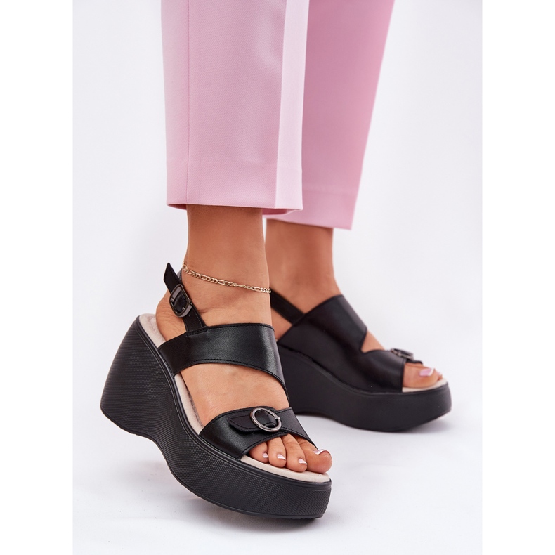 S.Barski Sandalias de cuero para mujeres en Wedge y Platform S. Barski LR51-540 Negro 2