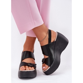 S.Barski Sandalias de cuero para mujeres en Wedge y Platform S. Barski LR51-540 Negro 3