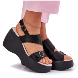 S.Barski Sandalias de cuero para mujeres en Wedge y Platform S. Barski LR51-540 Negro 8