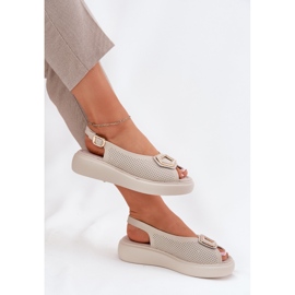 S.Barski Sandalias de cuero para mujeres con un adorno de S. Barski LR51-786 beige 6