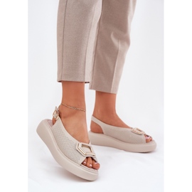 S.Barski Sandalias de cuero para mujeres con un adorno de S. Barski LR51-786 beige 2