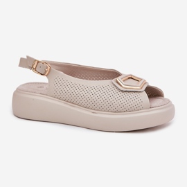 S.Barski Sandalias de cuero para mujeres con un adorno de S. Barski LR51-786 beige 4