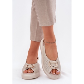 S.Barski Sandalias de cuero para mujeres con un adorno de S. Barski LR51-786 beige 3