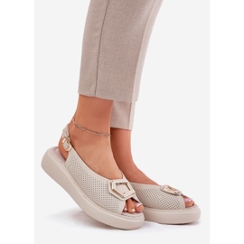 S.Barski Sandalias de cuero para mujeres con un adorno de S. Barski LR51-786 beige 1