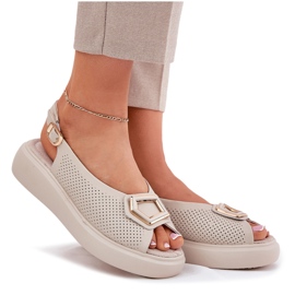 S.Barski Sandalias de cuero para mujeres con un adorno de S. Barski LR51-786 beige 9