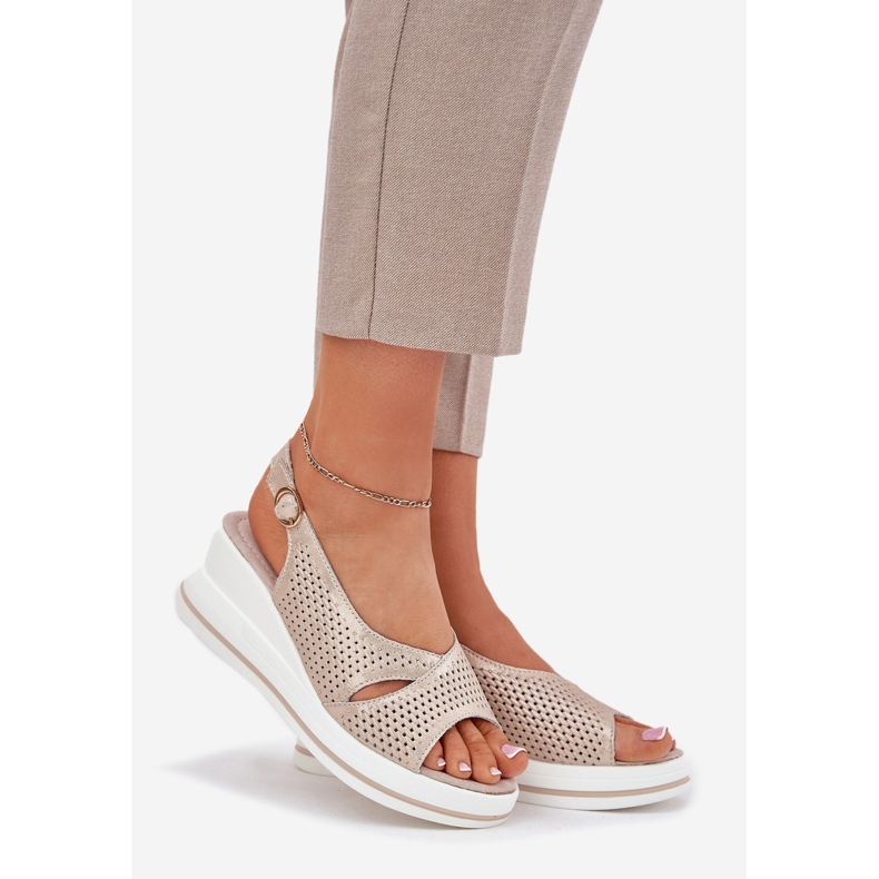 S.Barski Sandalias de cuero para mujeres S. Barski LR51-660 Openwork dorado 1