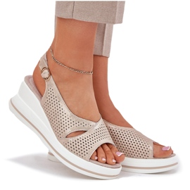 S.Barski Sandalias de cuero para mujeres S. Barski LR51-660 Openwork dorado 8