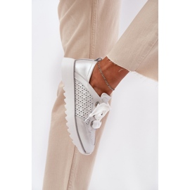 S.Barski Zapatillas de deporte de cuero para mujeres en la plataforma de plata LR51-796 3