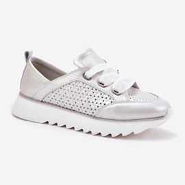 S.Barski Zapatillas de deporte de cuero para mujeres en la plataforma de plata LR51-796 4